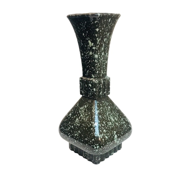 Savoy China Green White Splatter Ceramic Vase 12” MCM Vintage USA Flared Genie - Picture 3 of 12